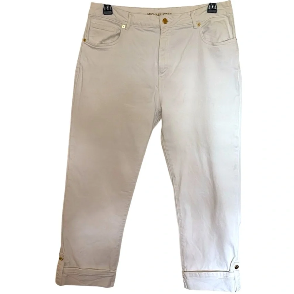 Michael Kors Women Jeans White Selma Straight Crop High-Rise Slim Size16